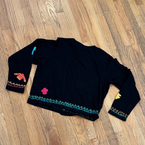 Vintage Michael Simon Black Cardigan with Colorful Embroidery - Picture 11 of 11
